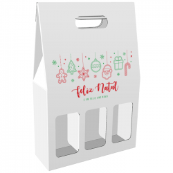 Pack de 10 - Caixa p/ 3 Garrafas de Vinho c/ janelas Branca 27x9x34 cm 